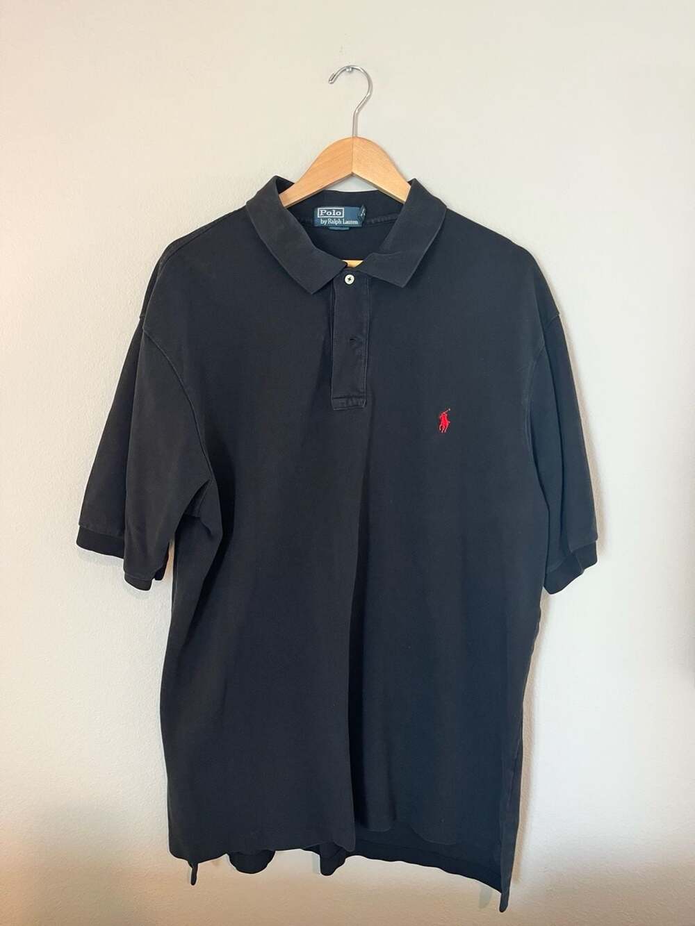 Polo Ralph Lauren, XLT, Black Piqué Polo, Preppy Old Money, 100% Cotton (flaw)